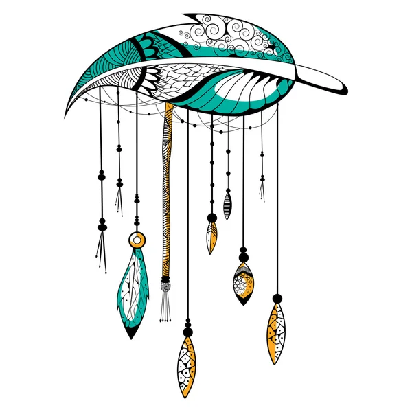 Tribal boho style feather — Stock Vector
