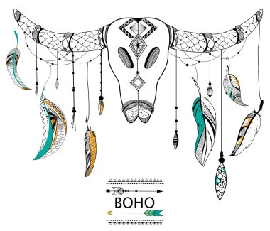 Kafatası boğa kabile boho stili arka planda