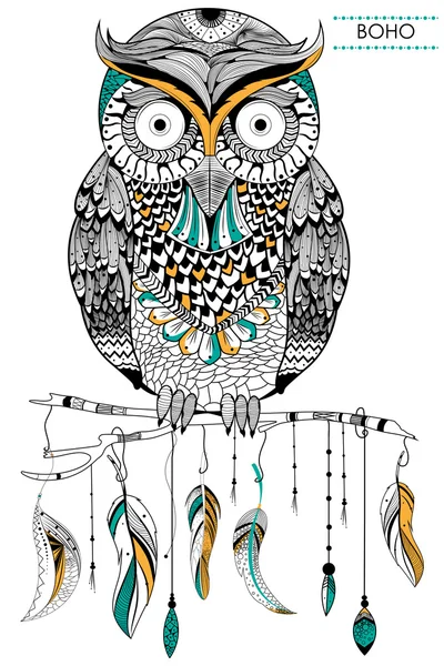 Tribal boho style owl — Stock Vector