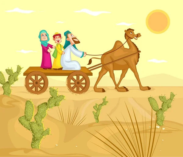 Müslüman aile deve arabaya binme