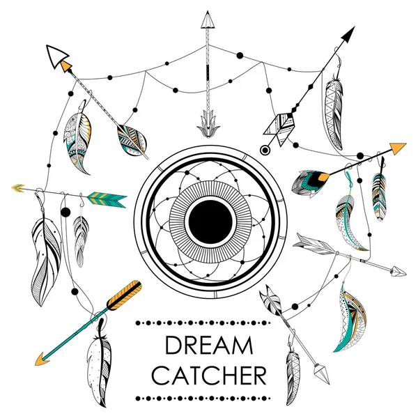 Dream Catcher dans Tribal fond de style boho — Image vectorielle