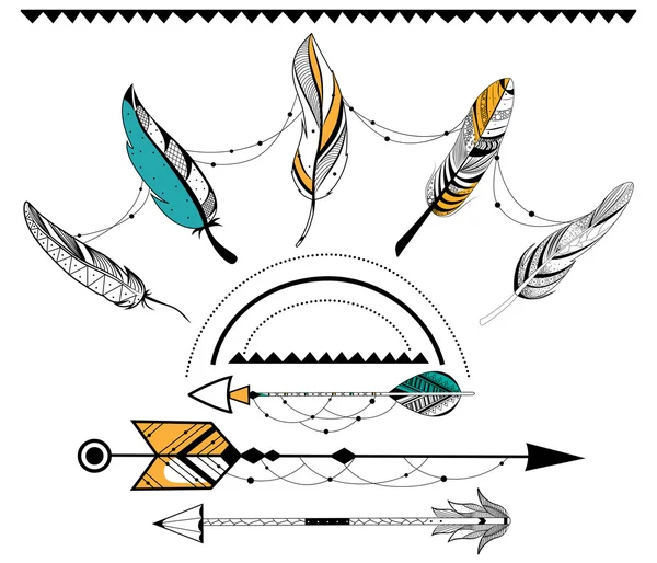 Flecha y pluma para el estilo boho tribal — Archivo Imágenes Vectoriales