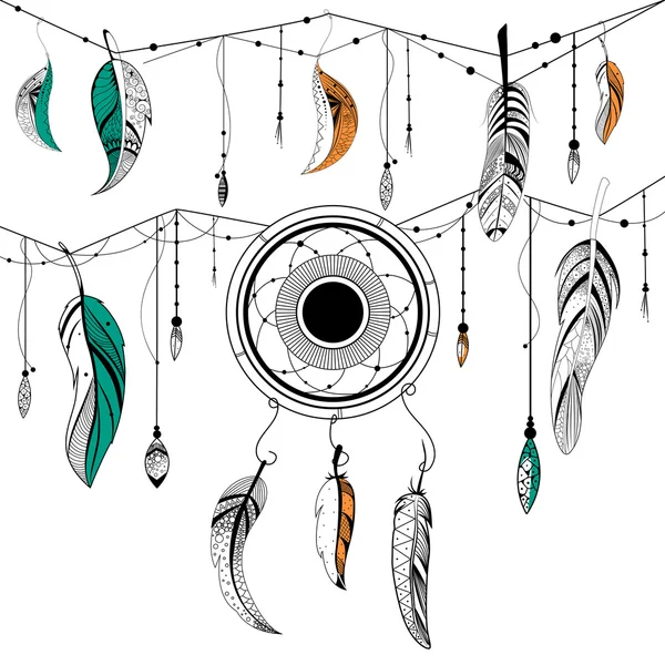 Dream Catcher in Tribal boho style background — Stock Vector