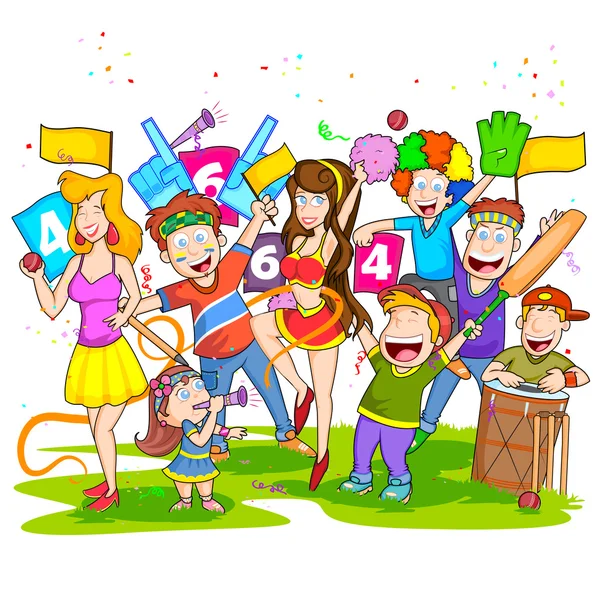 Group of people cheering for cricket match — Stock Vector