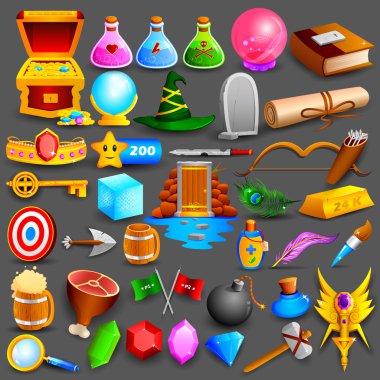 Renkli oyun tasarımı öğesi kümesi