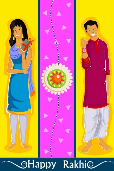 Bratr a sestra na Raksha Bandhan vázání Rakhi — Stockový vektor