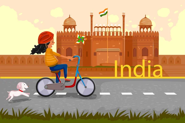Fille indienne célébrant Joyeuse fête de l'indépendance de l'Inde — Image vectorielle