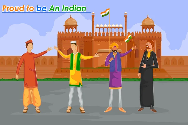 幸せなインドの独立記念日を祝っているインドの人々 — ストックベクタ