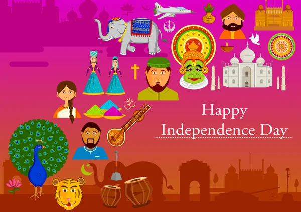Szczęśliwego Dnia Niepodległości Indii — Wektor stockowy