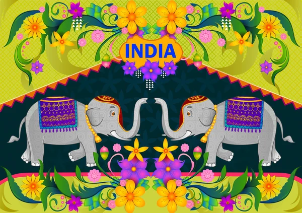 Fundo floral com elefante mostrando Incrível Índia — Vetor de Stock