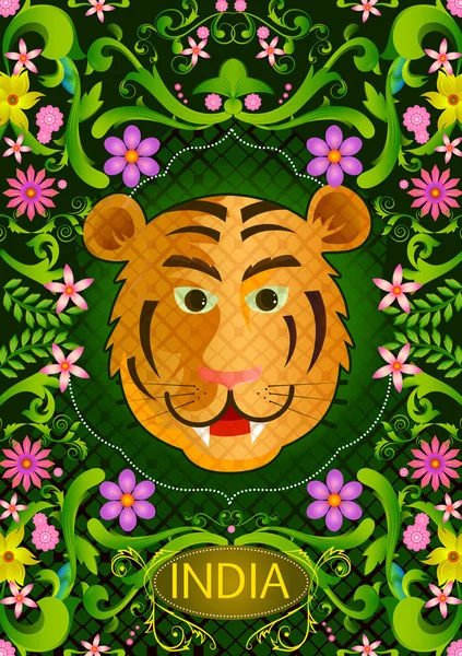 Fundo floral com tigre mostrando Incrível Índia — Vetor de Stock