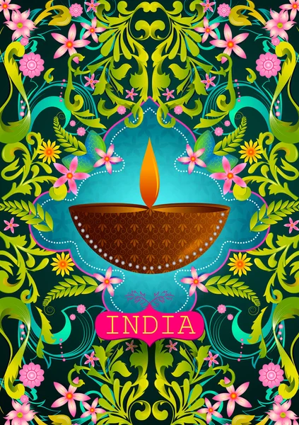 Цветочный фон с Diwali Diya показывая Невероятная Индия — стоковый вектор