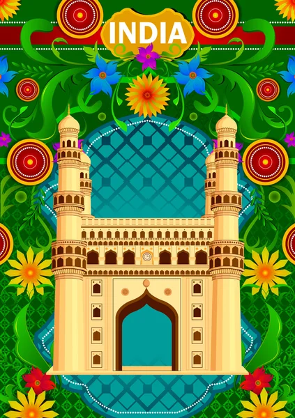 Fond floral avec Charminar montrant l'Inde incroyable — Image vectorielle