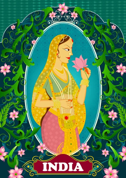 Fundo floral com rainha cheirando lótus mostrando Incrível Índia — Vetor de Stock