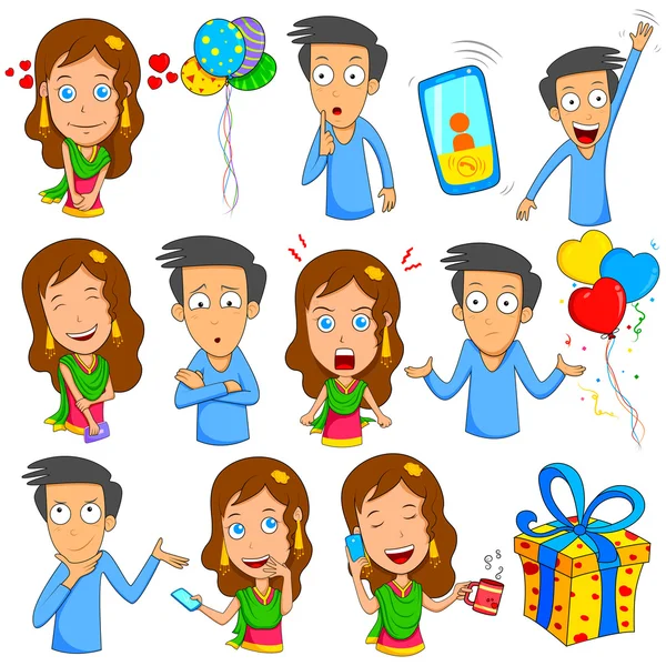 Jongen en meisje Emoji voor verschillende expressie gevoel — Stockvector