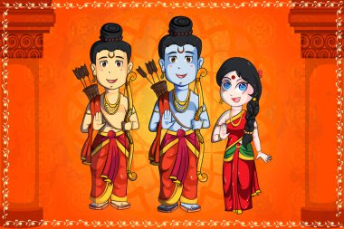 Tanrı Rama, Laxmana, Sita mutlu Dussehra arka planı için