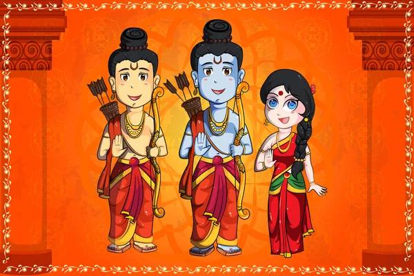 प्रभू रामा, लक्ष्मण, हॅपी दसरा पार्श्वभूमीसाठी सीता — स्टॉक व्हेक्टर