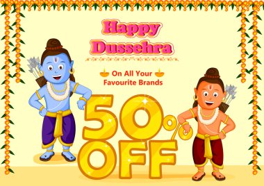 Tanrı Rama ve mutlu Dussehra isteyen Laxmana