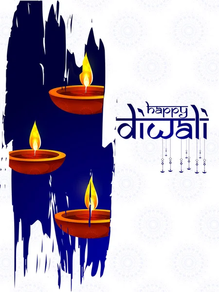 Feliz Diwali decorado diya lámpara en el festival de la luz de la India saludo fondo — Vector de stock