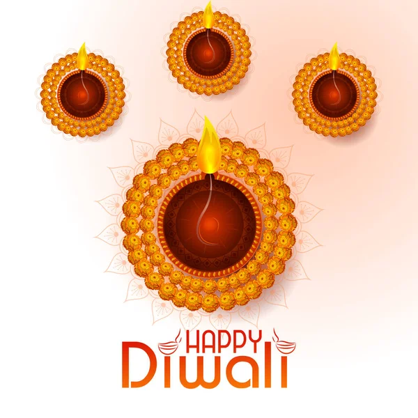 Happy Diwali ตกแต่งโคมไฟ Diya ในเทศกาลแสงของอินเดียทักทายพื้นหลัง — ภาพเวกเตอร์สต็อก
