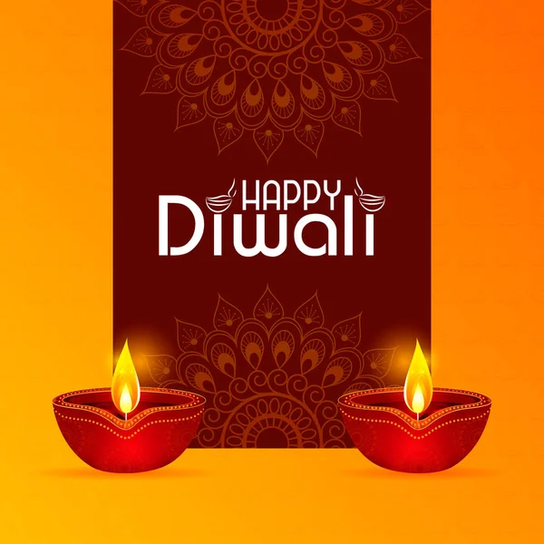 Happy Diwali ตกแต่งโคมไฟ Diya ในเทศกาลแสงของอินเดียทักทายพื้นหลัง — ภาพเวกเตอร์สต็อก