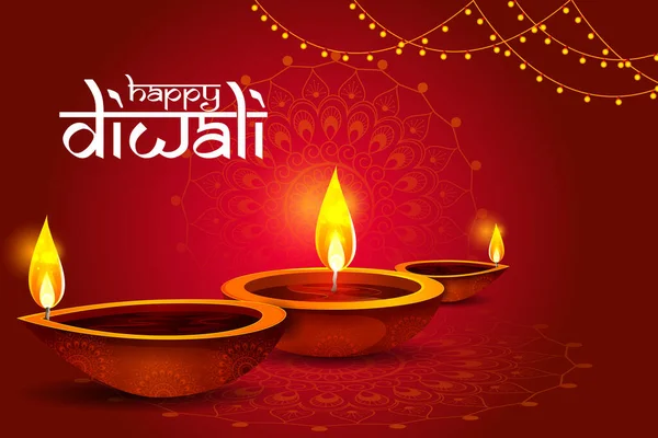 Happy Diwali decorado lâmpada diya no festival de luz da Índia saudação fundo Vetores De Stock Royalty-Free