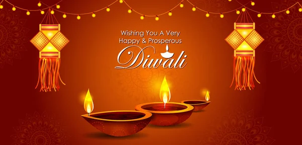 Feliz Diwali decorado diya lámpara en el festival de la luz de la India saludo fondo Ilustraciones De Stock Sin Royalties Gratis