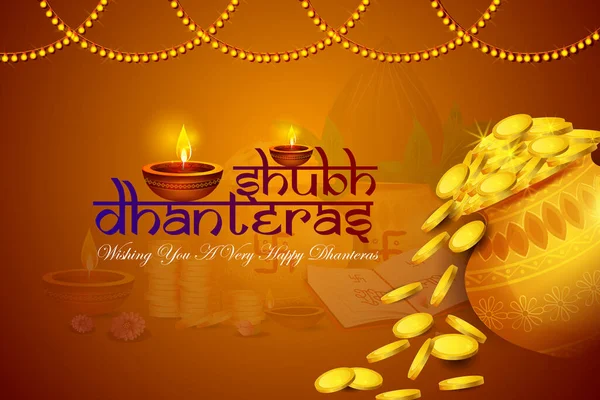 Feliz Dhanteras Diwali luz festival da Índia saudação fundo Ilustração De Stock
