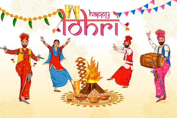 Happy Lohri Punjabi fond de fête religieuse pour la fête de la récolte de l'Inde — Image vectorielle