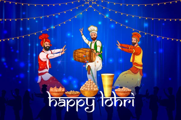 Felice festa religiosa Lohri Punjabi sfondo per la festa del raccolto in India — Vettoriale Stock