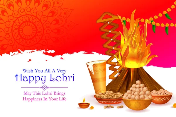 Felice festa religiosa Lohri Punjabi sfondo per la festa del raccolto in India — Vettoriale Stock