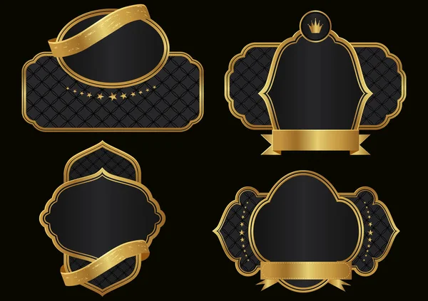 Viktoriánus címeres retro évjárat dekoratív Ornate arany címke borosüveg és luxus márka — Stock Vector