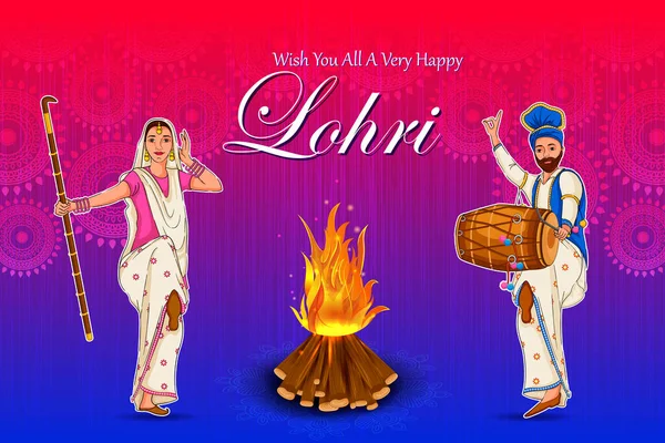 Happy Lohri Punjabi religious holiday background for harvesting festival of India Stock Vector