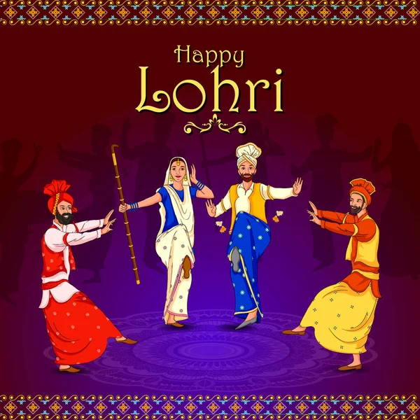 快乐 Lohri 旁遮普宗教节日背景为收获节日印度 图库矢量图片
