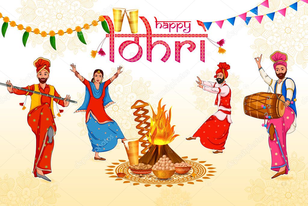Happy Lohri Punjabi religious holiday background for harvesting festival of India