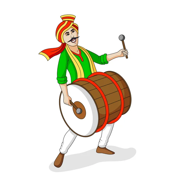 People playing dhol tasha in Indian festiva — Stock Vector