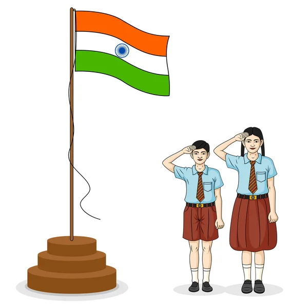 Estudiante indio saludando bandera de India — Archivo Imágenes Vectoriales