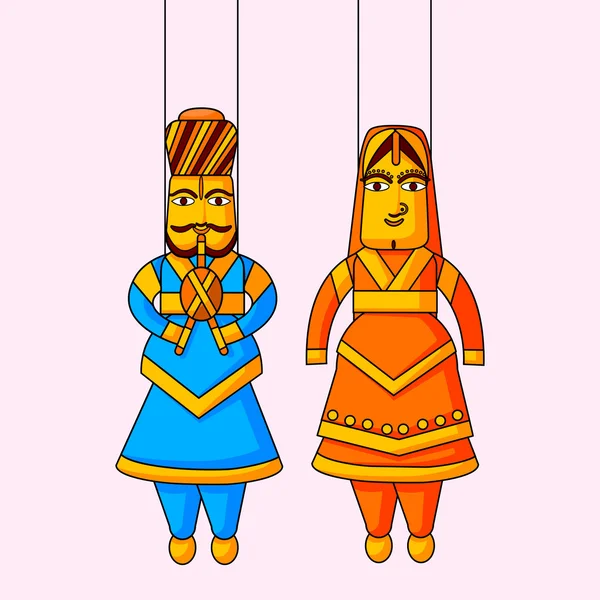 Indian puppet of king and queen — Stock Vector