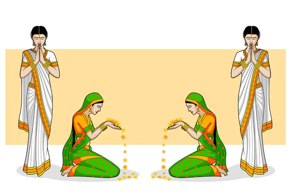 Indian γυναίκα χειρονομία καλωσορίσματος — Διανυσματικό Αρχείο
