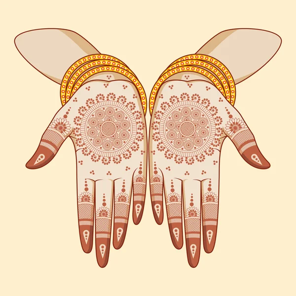 Indian bride with mehandi in hand — Stock Vector