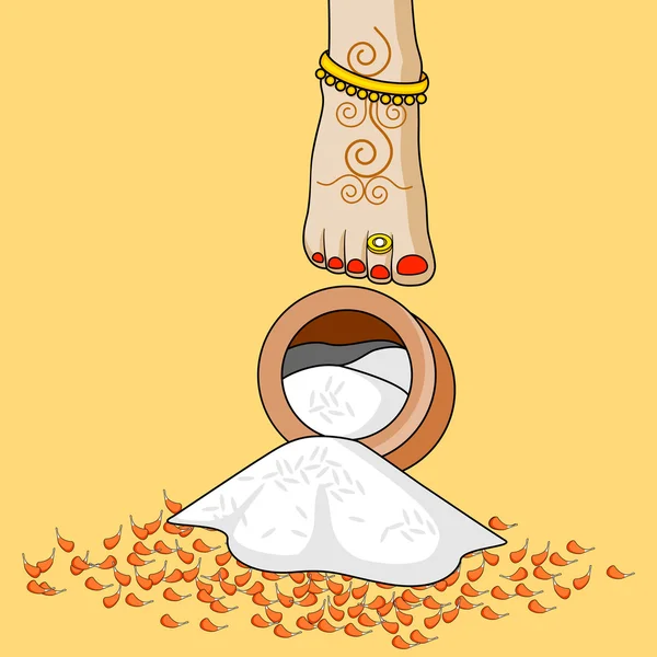 Novia india durante la ceremonia de Griha Pravesh — Vector de stock