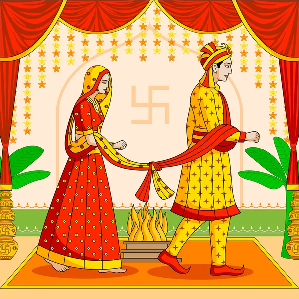 Sposa e Sposo nel Matrimonio Indù Indiano — Vettoriale Stock