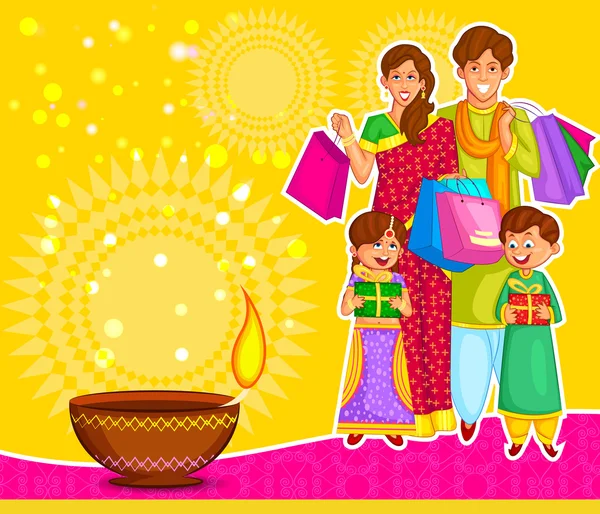 Family is celebrating Diwali — Stock Vector