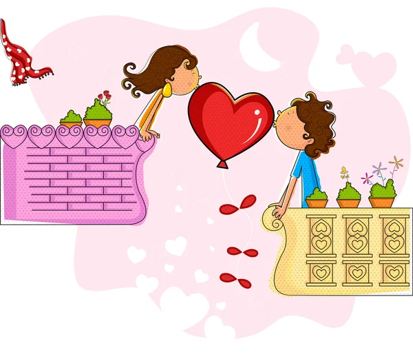 Aşk çift balkonda kalp yapma — Stok Vektör