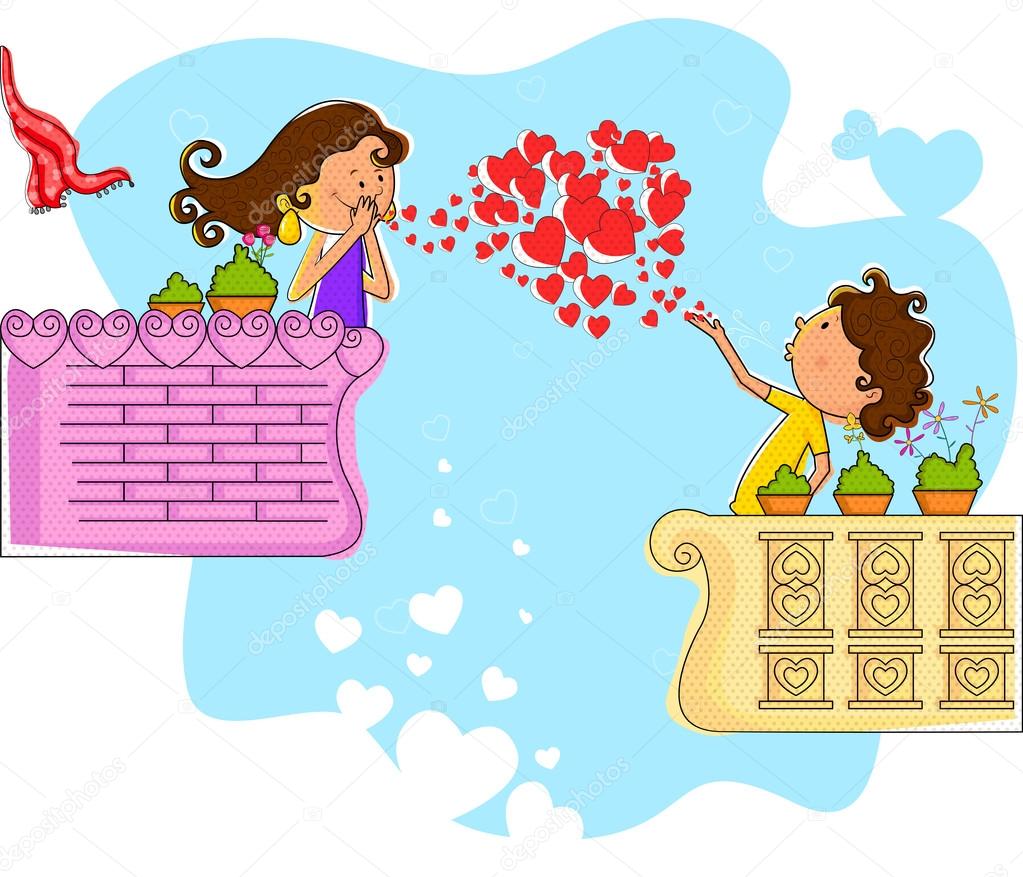 Love couple blowing heart in balcony