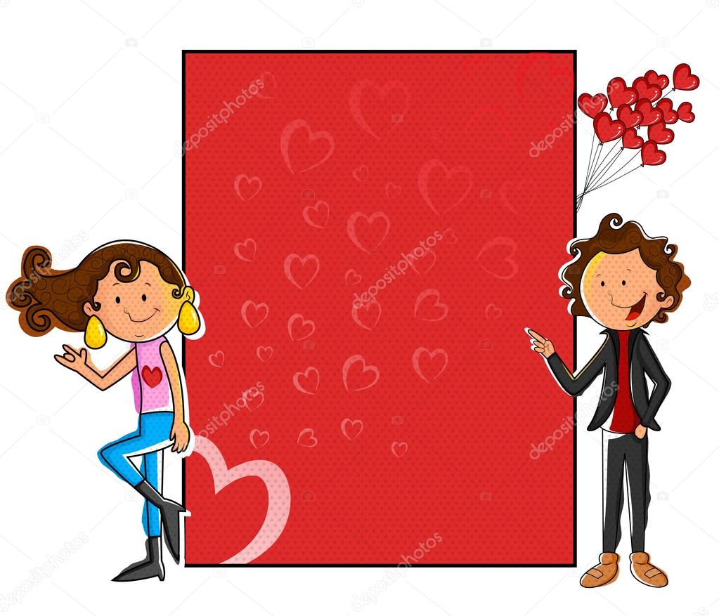 Girl standing with love blank board