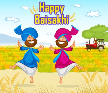 Sikh doing Bhangra, folk dance of Punjab, India for Happy Baisakh clipart