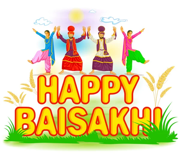 Σιχ κάνει Bhangra, λαϊκός χορός του Punjab, Ινδία για ευτυχισμένη Baisakh — Διανυσματικό Αρχείο