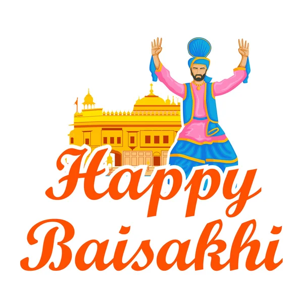 Sikh faisant Bhangra, danse folklorique du Pendjab, Inde pour Happy Baisakh — Image vectorielle