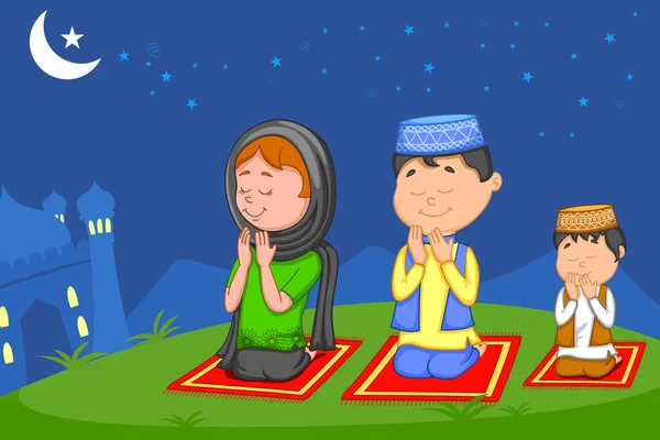 Familia musulmana ofreciendo namaaz en Eid — Vector de stock